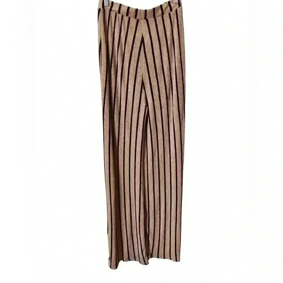 Zara Wide Leg High Waisted Striped Pull-On Pants Tan and Black - Picture 2 of 8